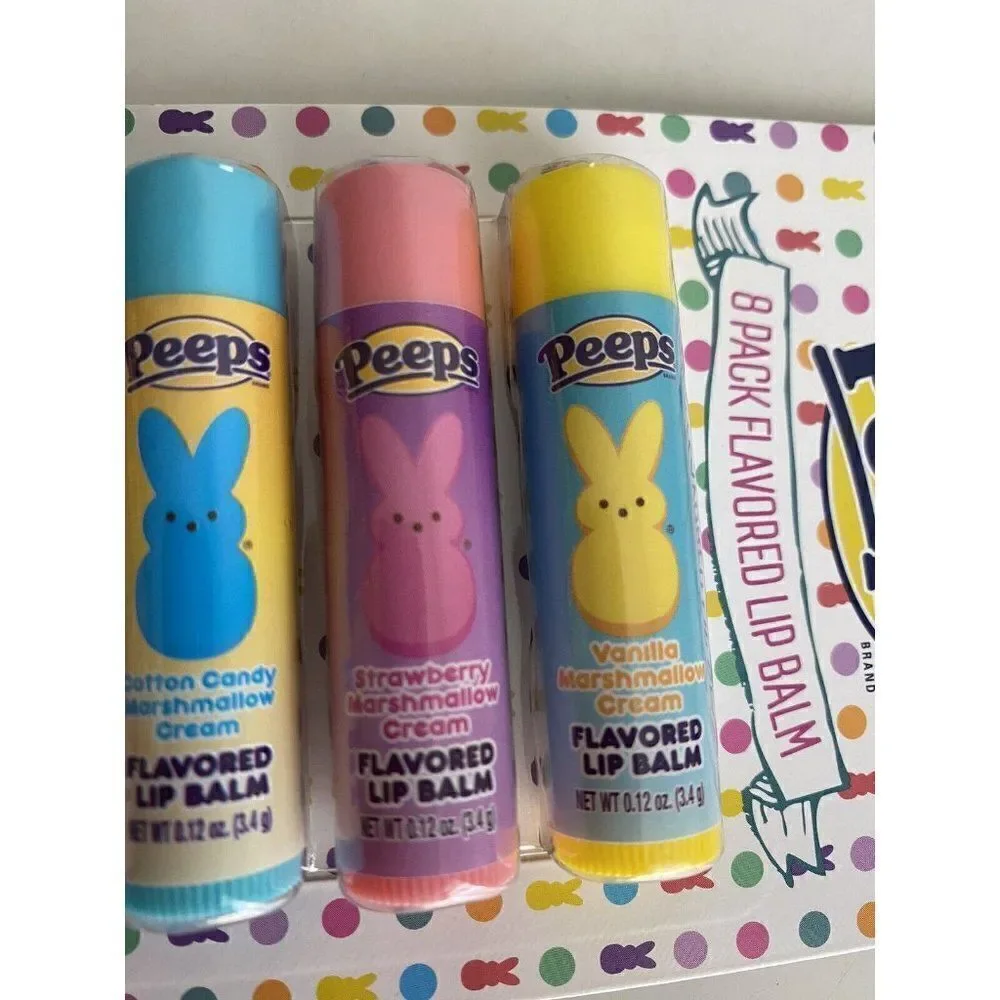 8 Pack Peeps Flavored Lip Balm‎ Easter Basket Stuffer Cotton Candy Vanilla Grape